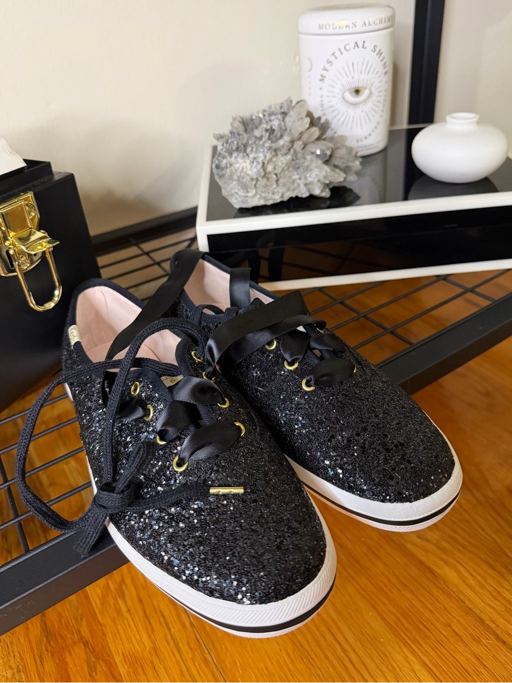 Kate Spade x Keds Black Glitter Champion Sneakers Size 8
